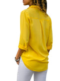 sandanper - Blusa de chifón con Botones y Cuello en V de Manga Larga para Mujer