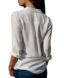 sandanper - Blusa de chifón con Botones y Cuello en V de Manga Larga para Mujer