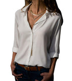 sandanper - Blusa de chifón con Botones y Cuello en V de Manga Larga para Mujer