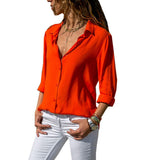 sandanper - Blusa de chifón con Botones y Cuello en V de Manga Larga para Mujer
