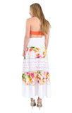 Village Venture Falda/Vestido Estampado Floral con Encaje Fresca y Casual 100% Algodón (Unitalla, Naranja) Mod 150