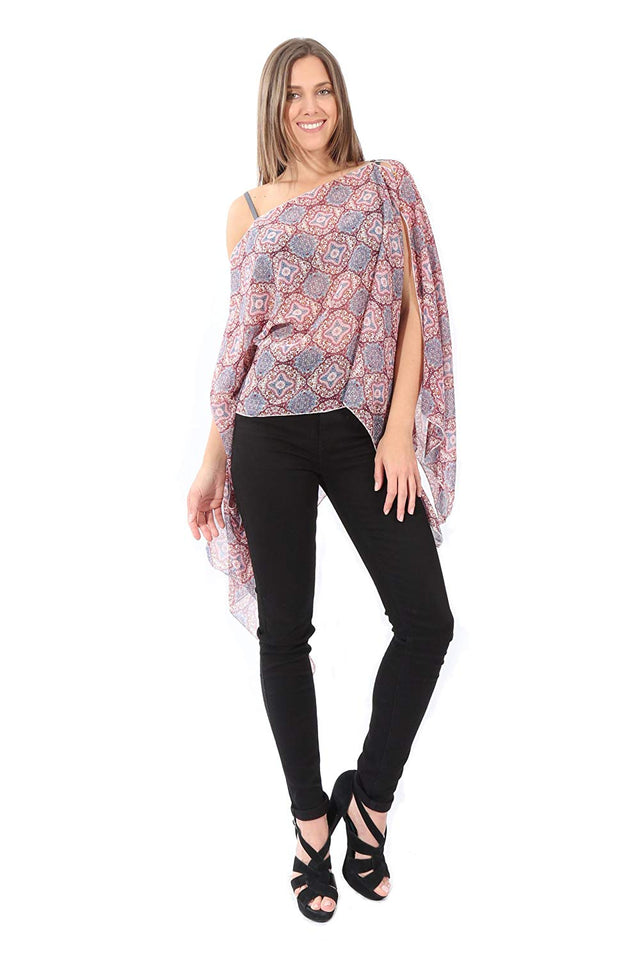 Village Venture Poncho Estampado de Tela Semi Translucida con Botones Unitalla-Mod 2780
