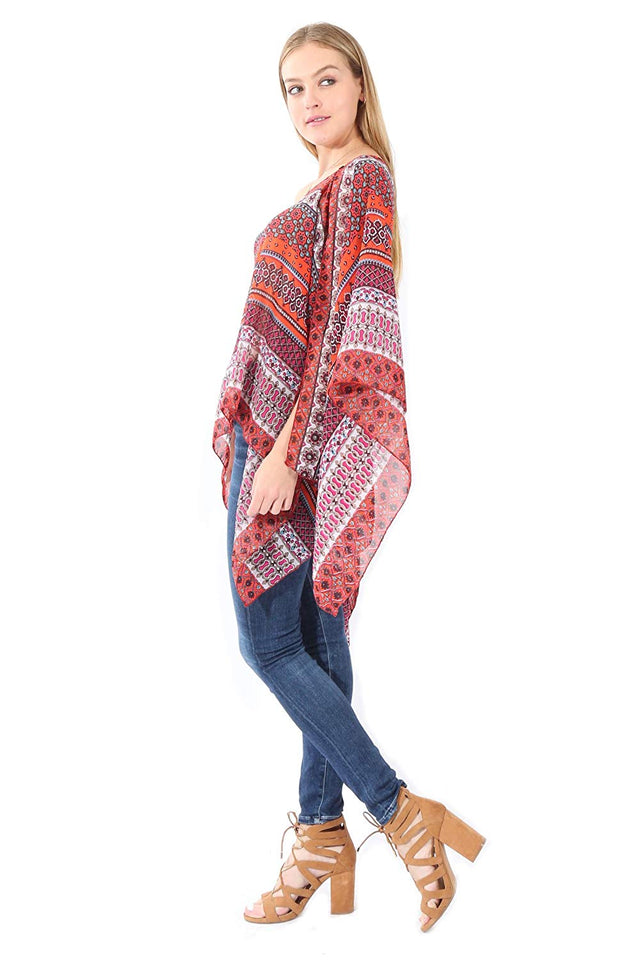 Village Venture Poncho Estampado de Tela Semi Translucida con Botones Unitalla-Mod 2780