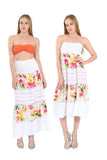 Village Venture Falda/Vestido Estampado Floral con Encaje Fresca y Casual 100% Algodón (Unitalla, Naranja) Mod 150