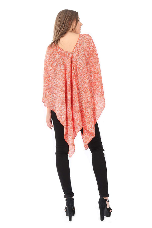 Village Venture Poncho Estampado de Tela Semi Translucida con Botones Unitalla-Mod 2780